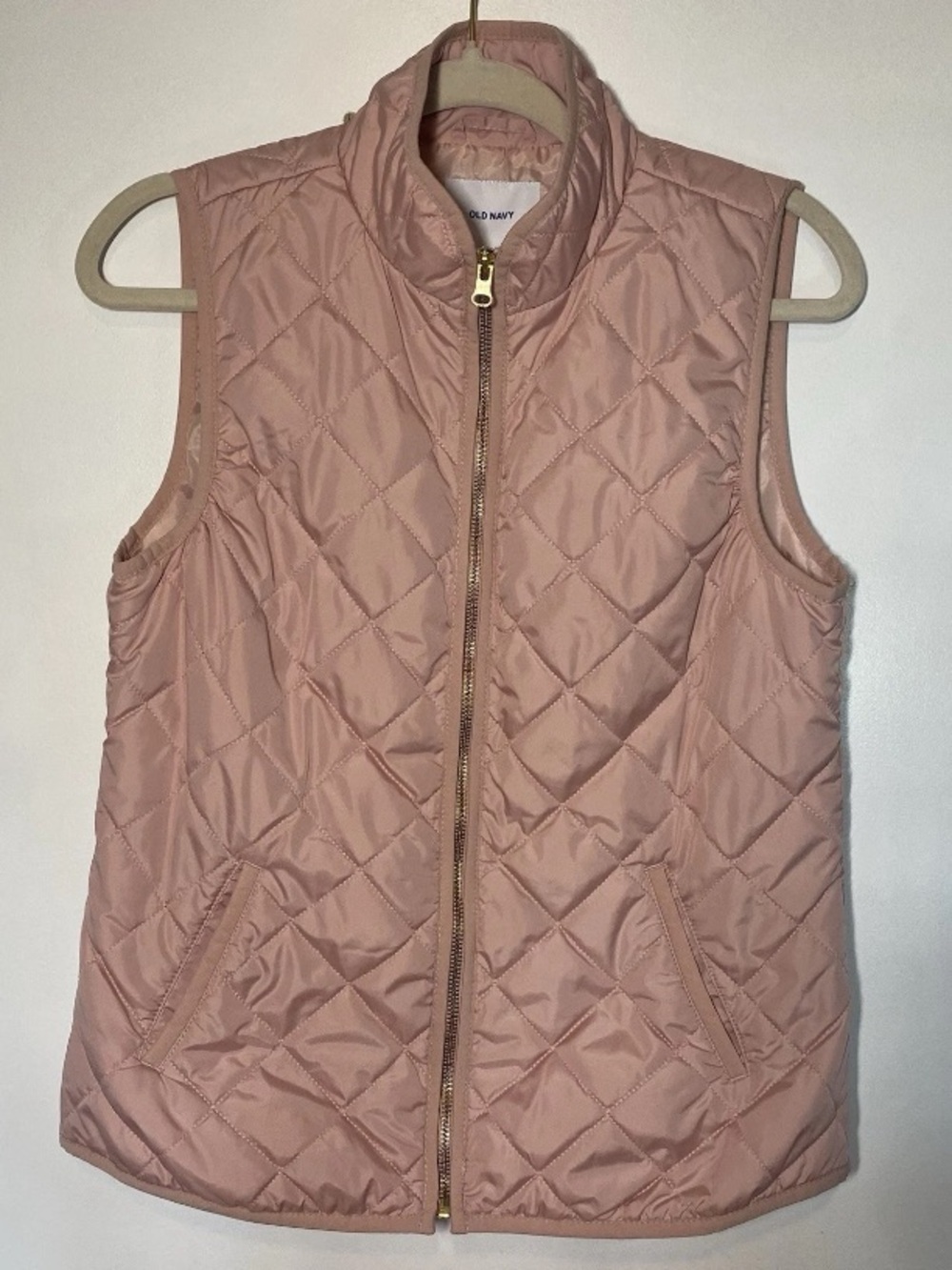 Old Navy Women’s Small S Quilted Puffer Vest Light Pink Blush Rose Gold Zipper